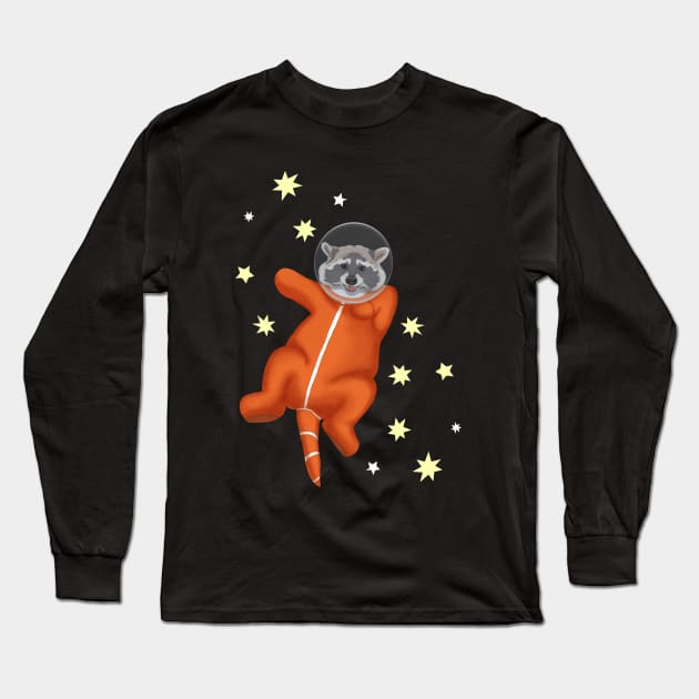 Space Raccoon. Raccoon astronaut in an orange space suit Long Sleeve T-Shirt by KateQR